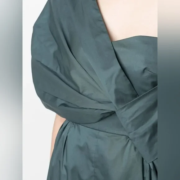 TIBI Eco One Shoulder Dress In Green Size 6 NWT Organic Cotton Party Holiday - Picture 5 of 14